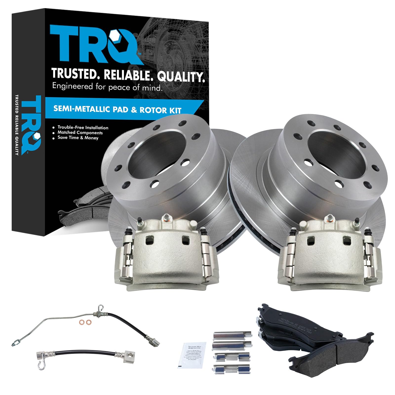 TRQ Rear Brake Pad &amp; Rotor Kit Semi-Metallic Compatible with 2006-2008 Dodge Ram 1500