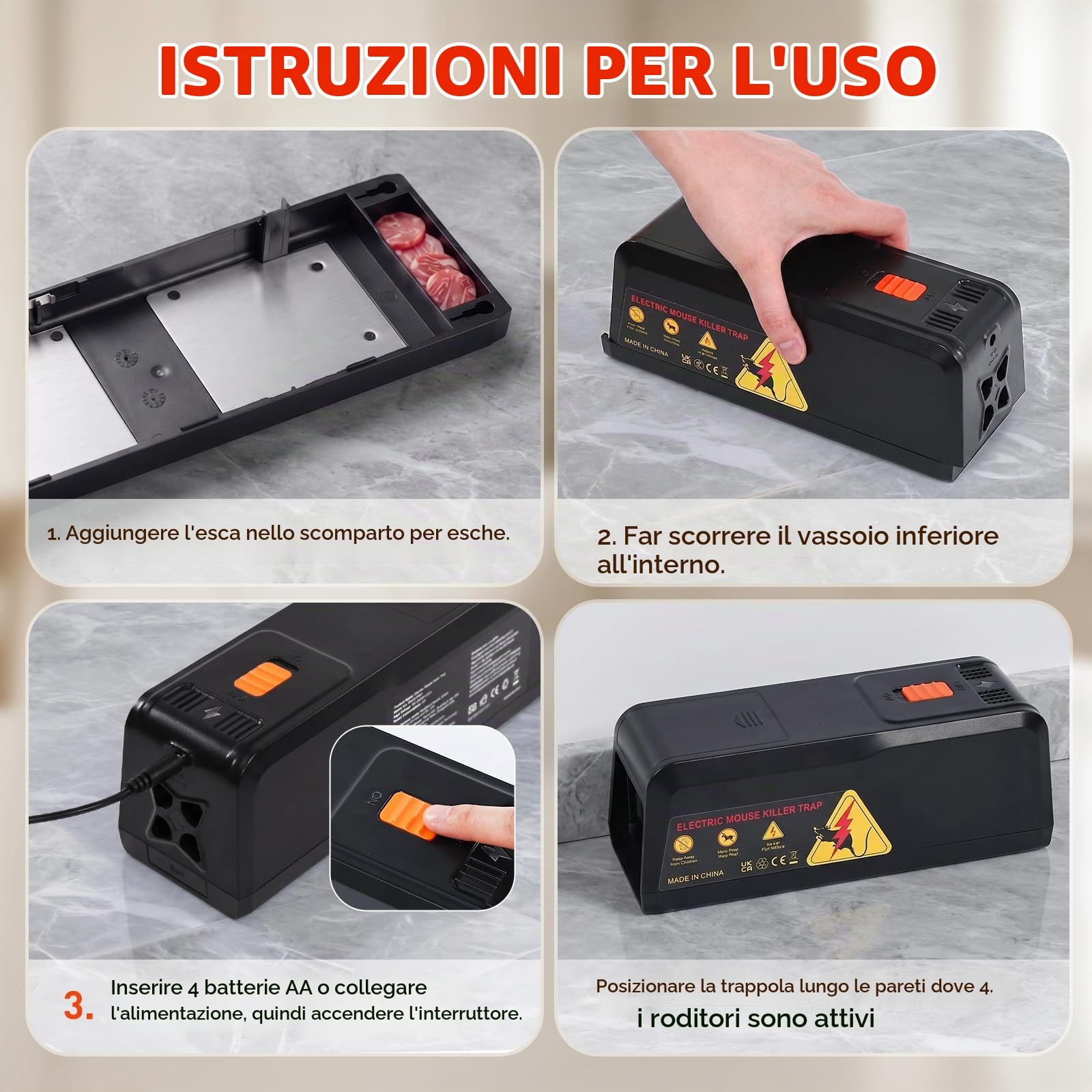 ilikable Trappola Elettrica per Topi 2800V Alta Tensione per Cucina Garage | Potente per Uccidere i Topi All'istante, Trappole Elettriche per Topi e Ratti Senza Toccare, Pile/USB per Cantina Magazzino