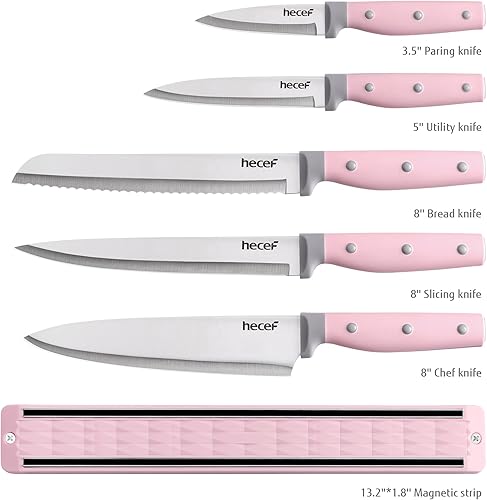 Miniatura 2 de hecef Juego de cuchillos de cocina con tira magnética, juego de 6 cuchillos profesionales para cocina, tira magnética de 13 pulgadas, juego de
