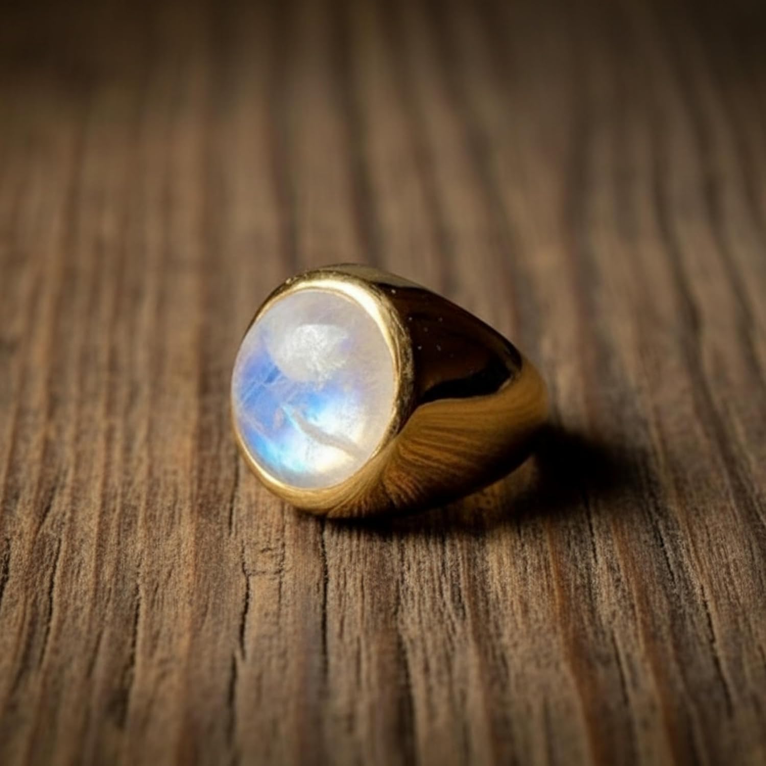 Natural Rainbow Moonstone Ring, 925 Sterling Silver, Round Moonstone Signet Ring, Handmade Copper Jewelry