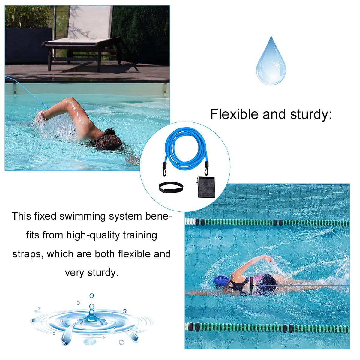 Schwimmgurt für Pool,3 Meter Schwimmtrainer Gürtel,Schwimmwiderstand Gürtel,Schwimmhilfe Gurtel,Schwimmgurt Schwimmtrainer,Schwimmgürtel für Pool Erwachsene,für Widerstandstraining,Schwimm,Blau