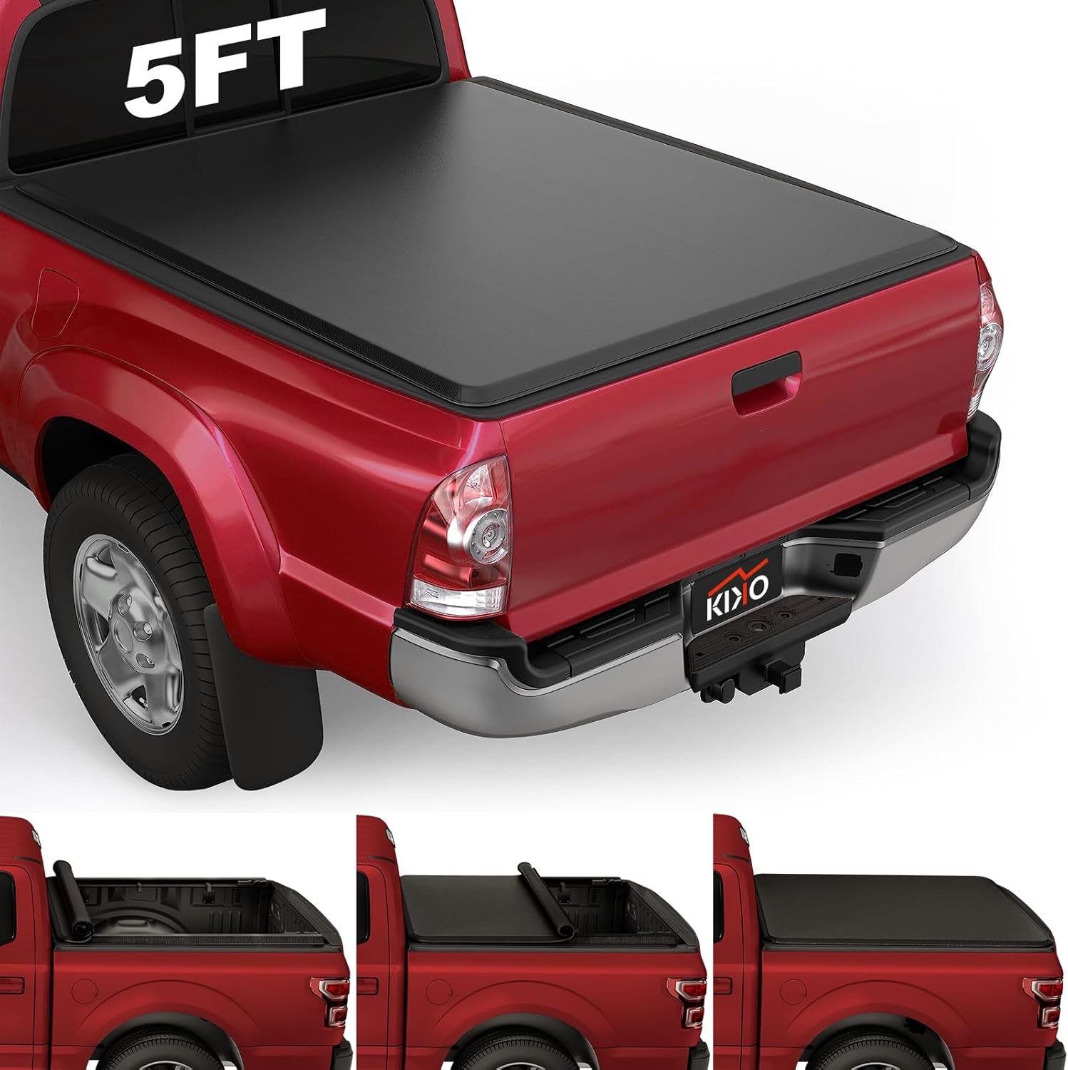 Kikito Vinyl Soft Roll-Up Tonneau Cover for 2005-2015 Toyota Tacoma with 5ft(60.3in) Bed w/Track System
