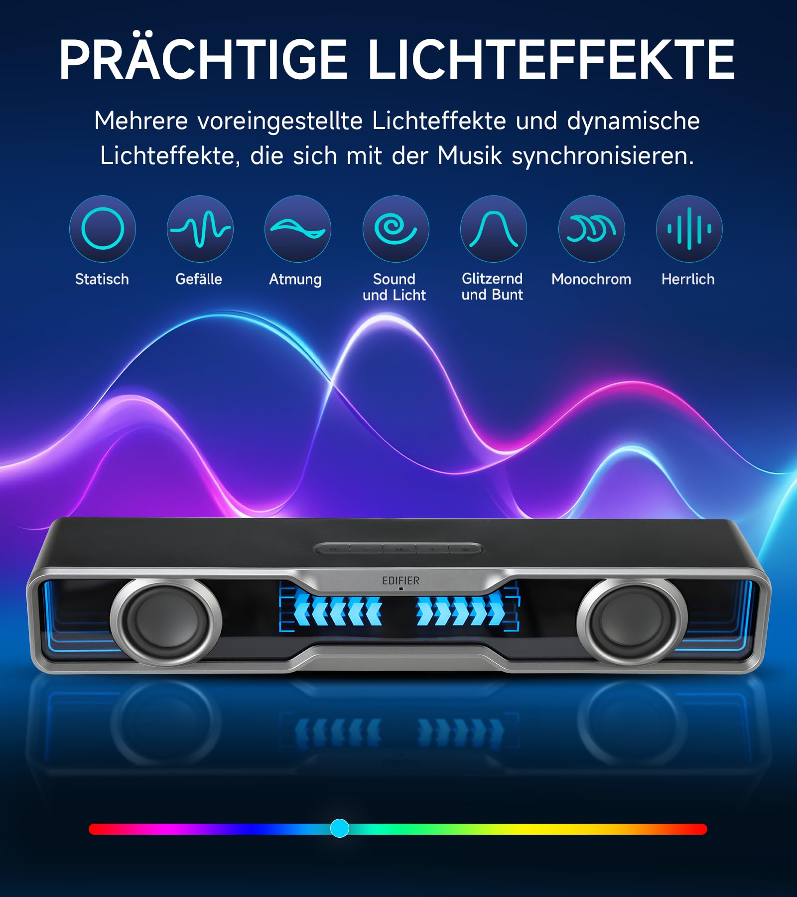 Edifier QS30 Multimedia Soundbar mit Dynamischer Beleuchtung, Bluetooth V5.4, Verstärktem Bass, Mehreren Soundeffekten für Desktop/PC/Laptop- Schwarz