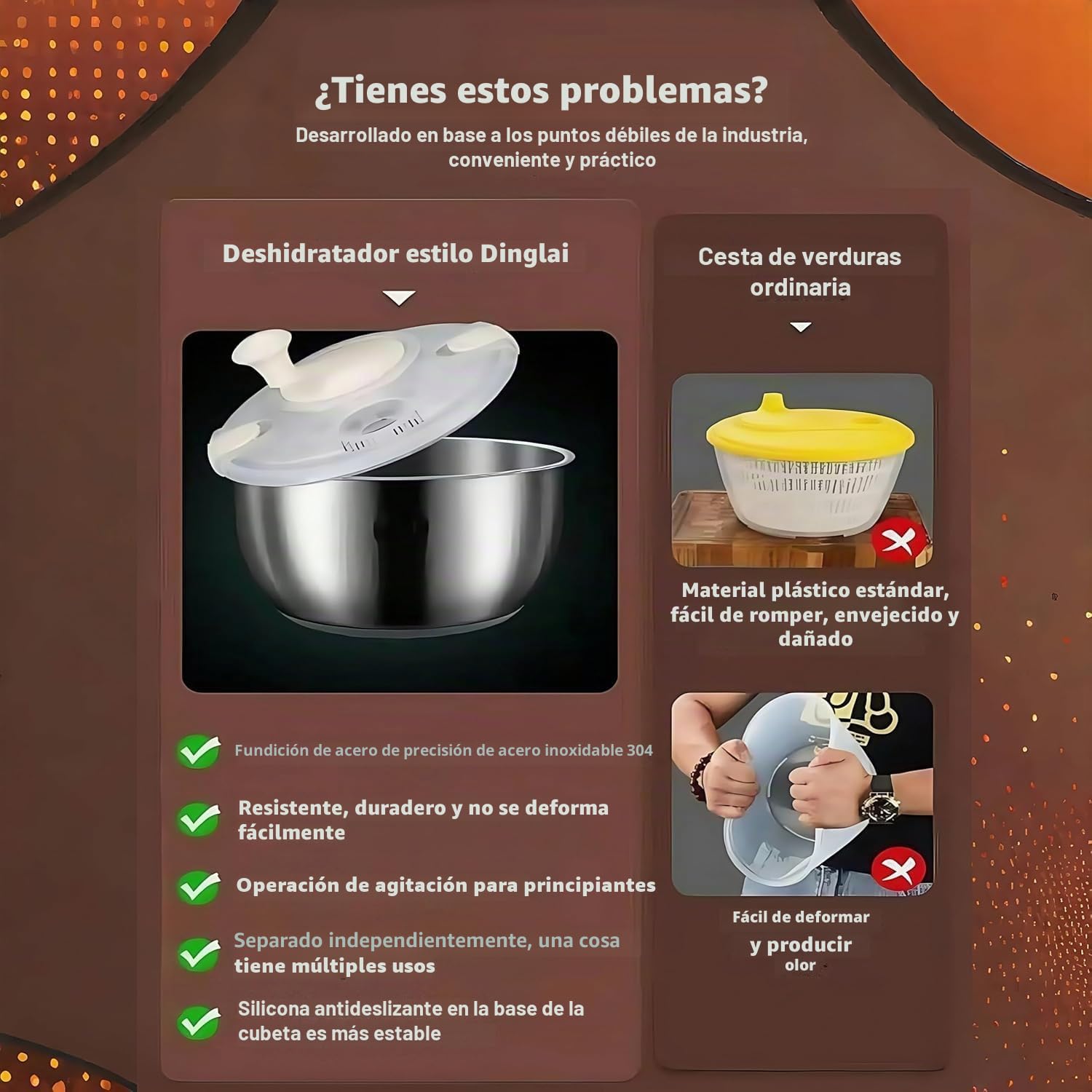 Genérico Centrifugadora de Ensalada Inoxidable 6L – Mejor Spinner de Verduras, Lavador de Frutas & Deshidratador, Manual BPA-Free para Cocina Doméstica o Comercial,Stainless Steel 6L