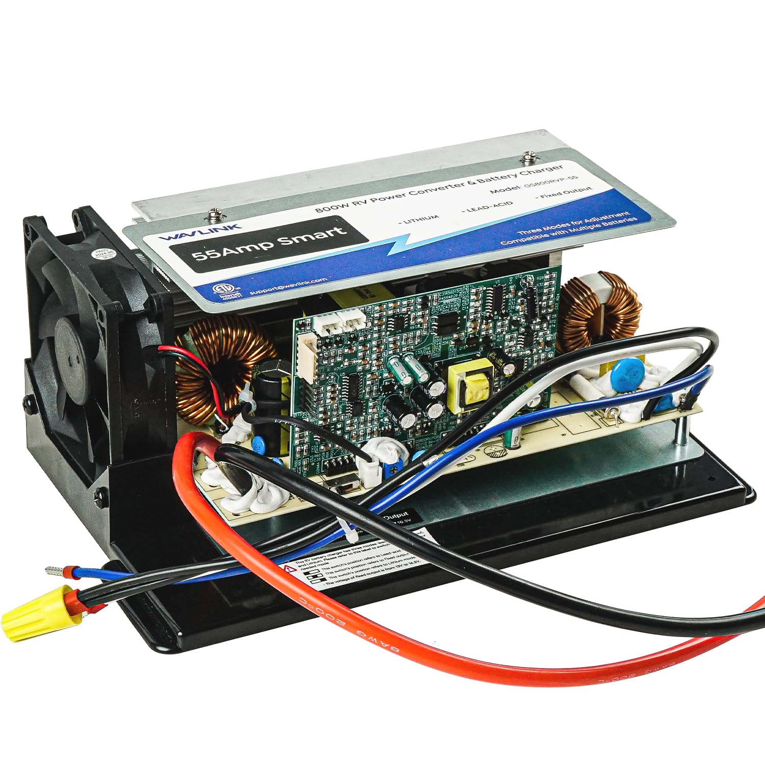 WAVLINK 55Amp RV Power Converter, 120V AC to 12V DC Battery Charger with 3 Smart Charging Modes, 13V-16.5V Adjustable Operating Range, Multi-Stage Charging Assembly for Lithium and Lead Acid Batteries