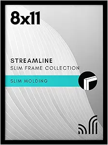 Americanflat 8x11 Picture Frame with Shatter-Resistant Glass - Streamline Collection - Thin Border Photo Frame for Tabletop and Wall Display - Hanging Hardware and Easel Stand Included - Black