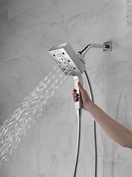 DELTA FAUCET 58473-KS H2Okinetic In2ition 4 Setting Two-in-One Shower Combo, 1.75 GPM Water Flow, Black Stainless