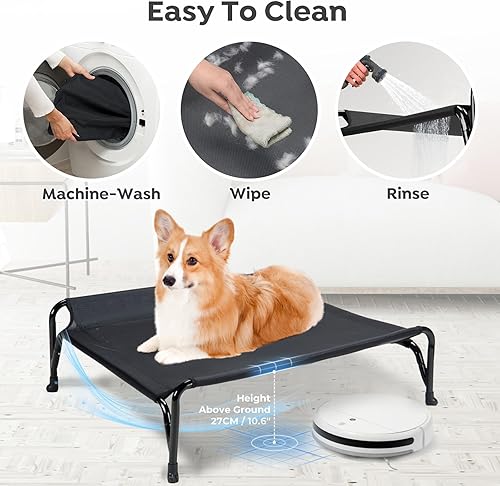 Miniatura 5 de Veehoo Cama elevada para perro con valla protectora de doble cara para perros medianos, malla transpirable lavable, patas antideslizantes en forma