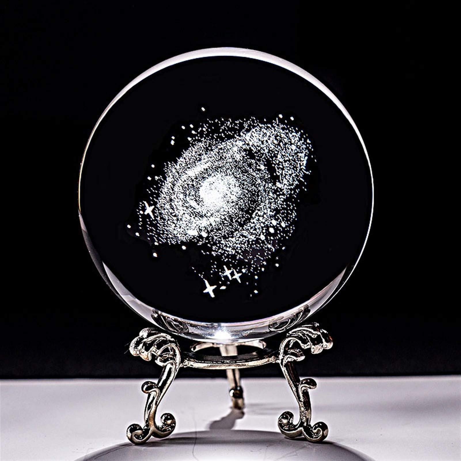 bola de cristal (en la magia occidental) Bola de cristal 3D con láser grabado Cuarzo Esfera de vidrio Decoración del hogar Ornamentos Globe Galaxy Miniaturas Figuras creativas Regalos bola de cristal(