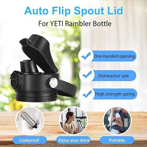 Miniatura 6 de Tapa de boquilla automática para botellas YETI Rambler, se adapta a botellas de 18263664 onzas, tapa de tapa de repuesto con tapa de botón y mango