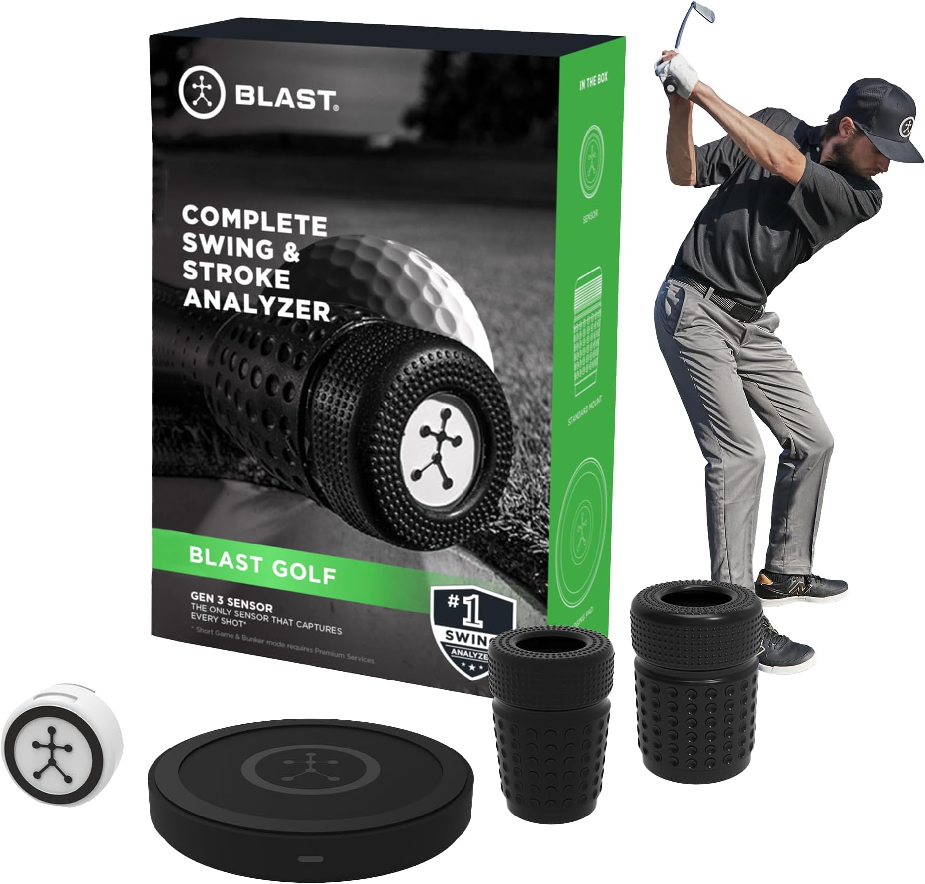 Blast Motion Golf Swing & Stroke Analyzer - Real-time Feedback, Swing Metrics, Swing Trainer, Video Capture Highlights, Track Performance (GEN3 Sensor)