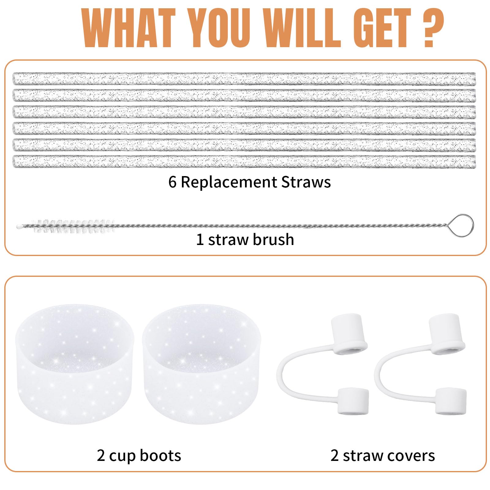 FoldTier Stanley Tumbler Accessory Kit - 11 Pc Glitter Silicone Boots, Straws, Caps & Brush For 30 Oz & 40 Oz Cups (Blue)