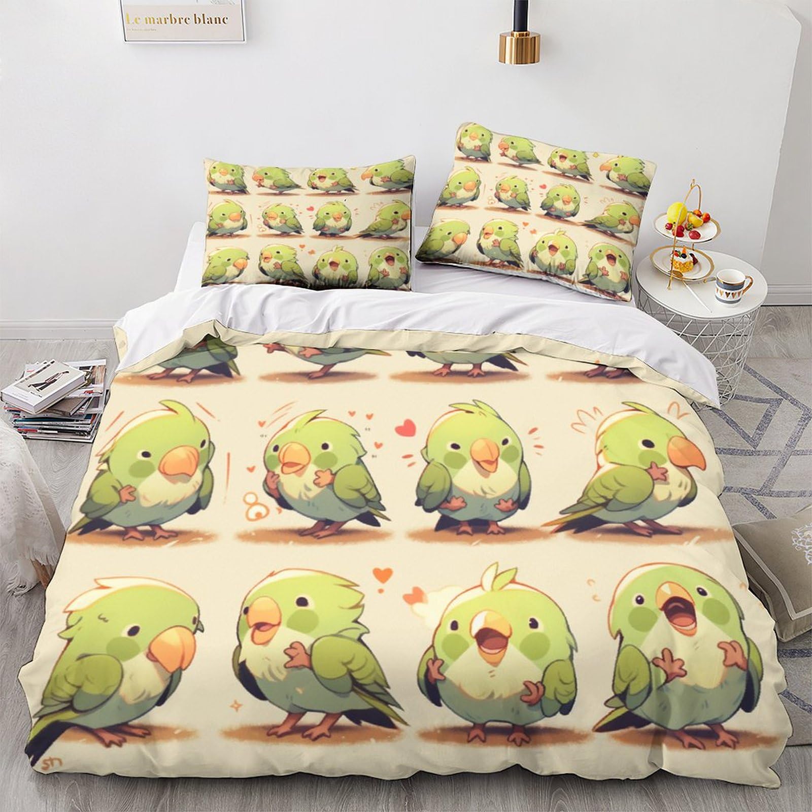 Linge de lit imprimé oiseau 3D housse couette fermeture éclair 200x200