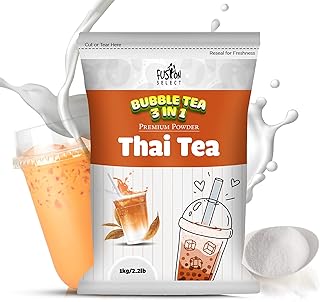 Fusion Select 2.2lb Boba Tea Powder Thai Tea Mix Flavored 3-in-1 Drink Powder with Cream & Sugar - Instant Pre-Mixed Beverage for Hot or Cold Blends or Yummy Frappes Bubble Tea