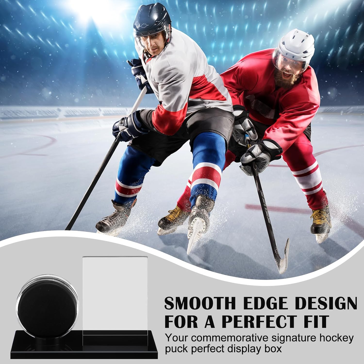 Yuntau 2 Sets Hockey Puck Display Case Acrylic Clear Hockey Puck and Card Display Holder with Black Base Showcase for Your Collection Souvenir Memorabilia Holder Stand