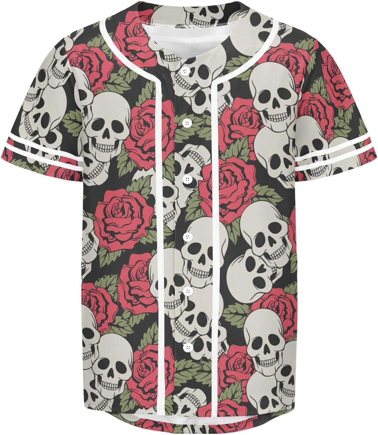 JHKKU Skull Flower Mens Baseball Jersey Hipster Hip Hop Sports Uniforms Short Sleeves T Shirt for Party
