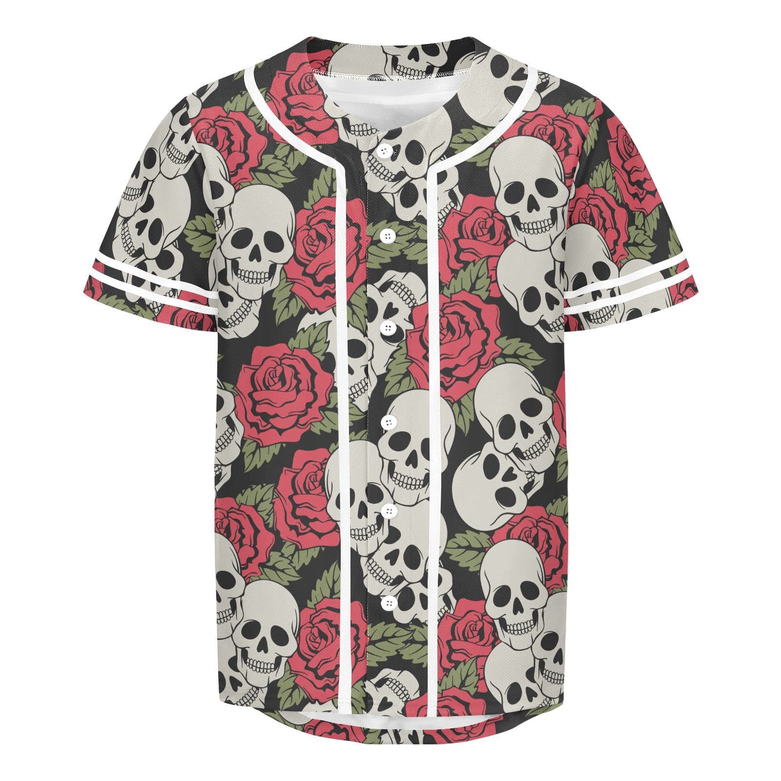 JHKKU Skull Flower Mens Baseball Jersey Hipster Hip Hop Sports Uniforms Short Sleeves T Shirt for Party