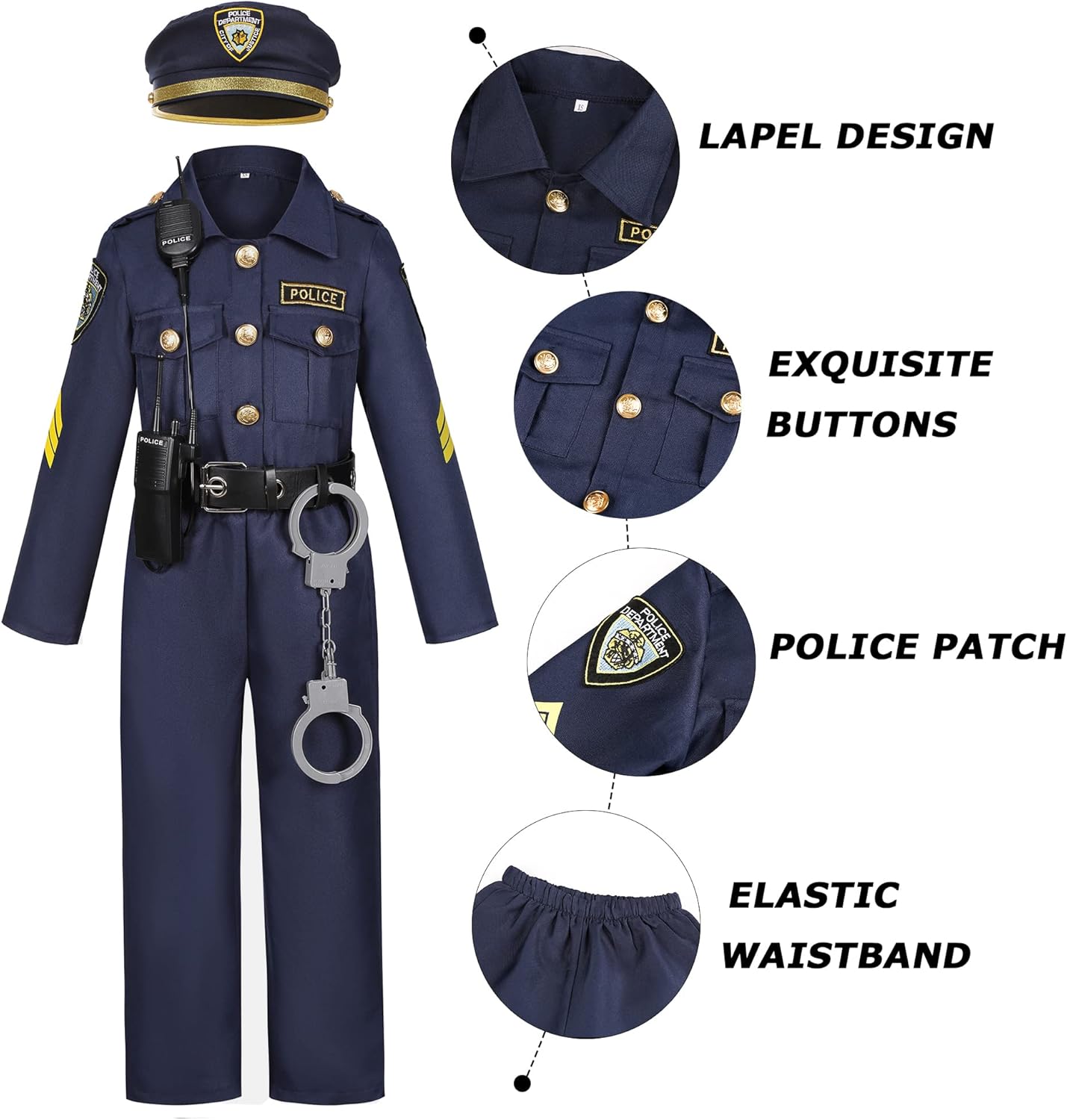 Kids Police Officer Costume Set For Boys Cop Uniform Costume for Halloween Cosplay Party - Image 4