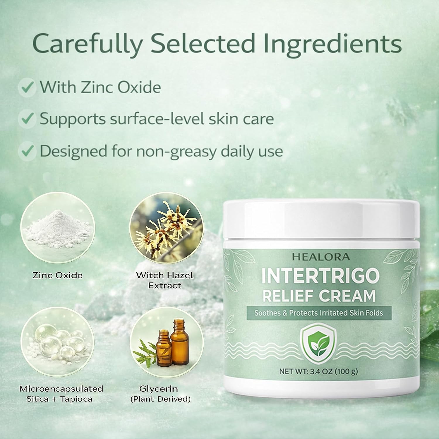 Healora Intertrigo Cream – Skin Fold Barrier Cream for Moisture & Friction Protection, Helps Support Skin Comfort, Fast-Drying Non-Greasy Formula for Friction-Prone Areas, 3.4 oz (100 g) (1)
