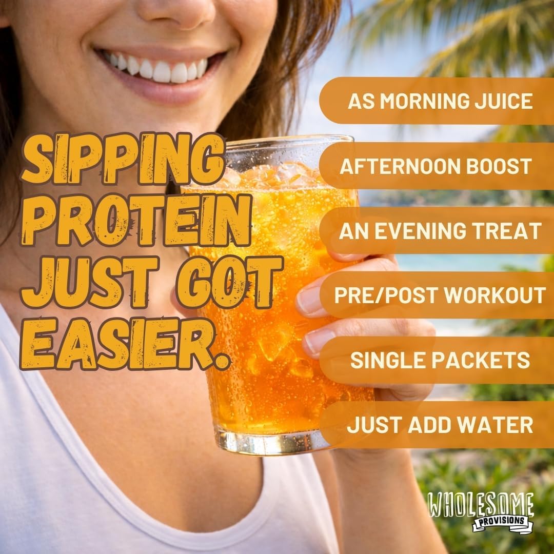 Protein Fruit Drink Mix, 15g Protein, Low Sugar, Collagen + Prebiotics, No Artificial Colors or Dyes, Refreshing by Wholesome Provisions (Pack of 3, Orange Sunshine)
