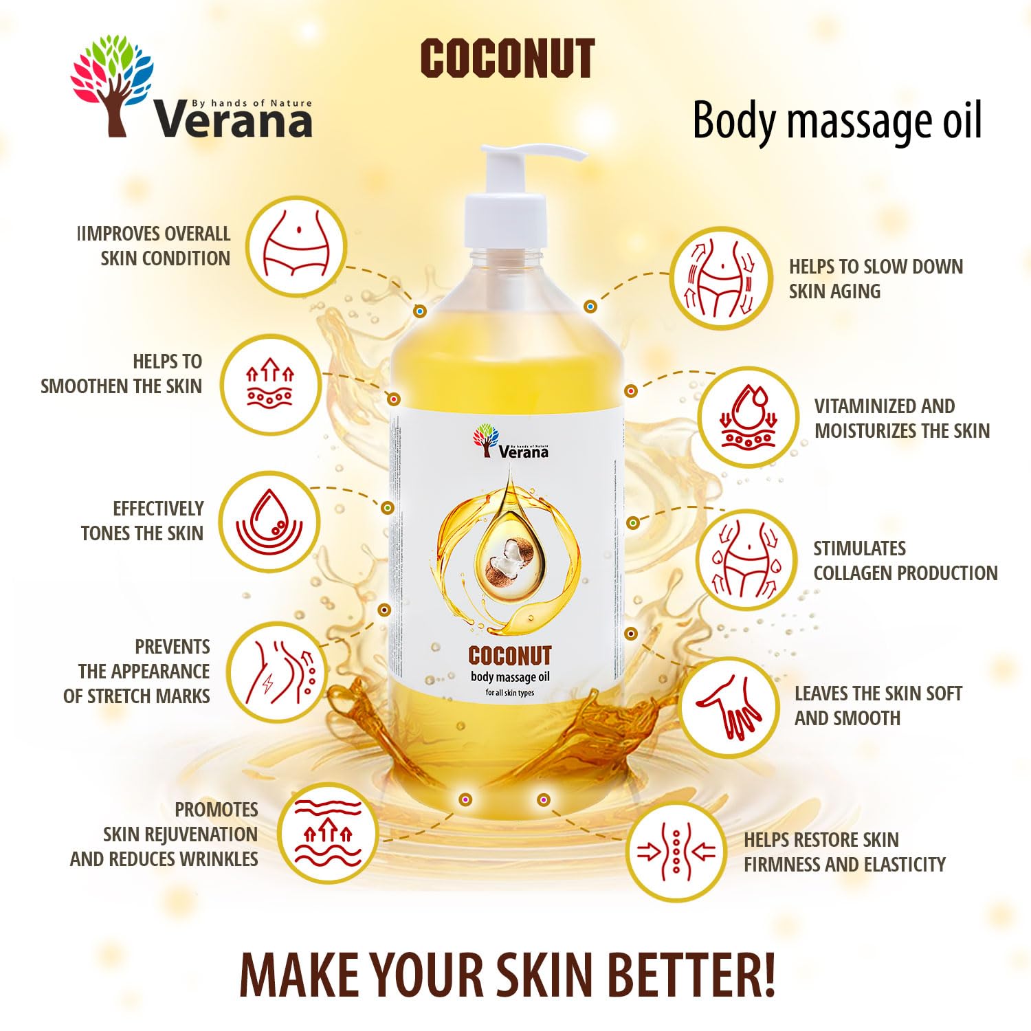 Verana Olio per Massaggio corpo Сocco, Naturale, Senza OGM, Massaggio Ringiovanente e Rivitalizzante, Rilassante, dà Emozioni Positive, Aromaterapia (5L)