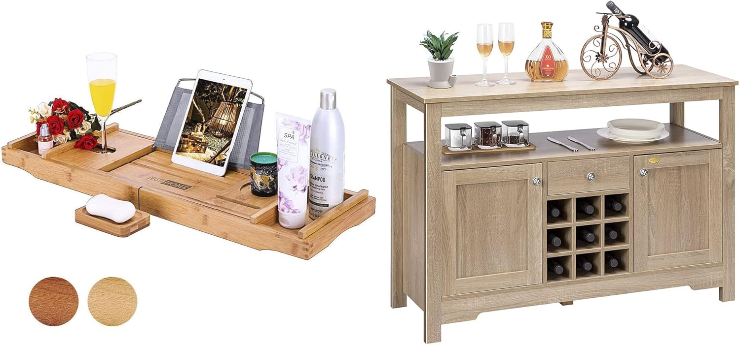 VIVOHOME Expandable 43 Inch Bamboo Bathtub Caddy Tray with