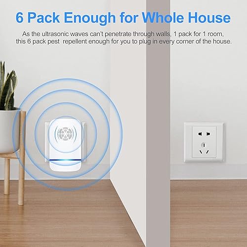 Miniatura 8 de Repelente ultrasónico de plagas para interiores, 6 unidades, repelente electrónico de plagas y ratones, enchufe ultrasónico para mosquitos, ratones,