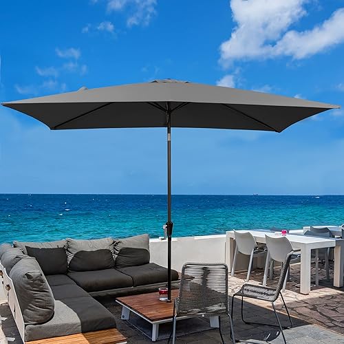 Miniatura 2 de Bumblr - Sombrilla rectangular para patio, 6.5 x 10 pies, para mesa de mercado al aire libre, con botón de inclinación y manivela, resistente al