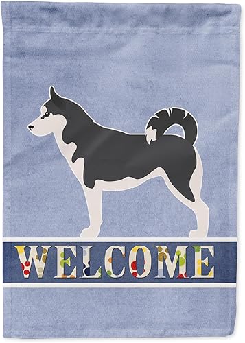 Caroline's Treasures BB5584GF Bandera de bienvenida de Husky siberiano para jardín, bandera decorativa para patio exterior, patio, parterres, tamaño