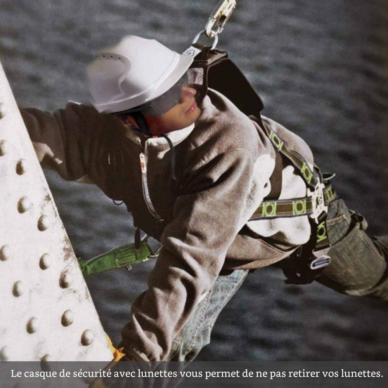 Sonew Casque de Sécurité Defender, Casque À Visière, Lunettes Intégrées Blanc