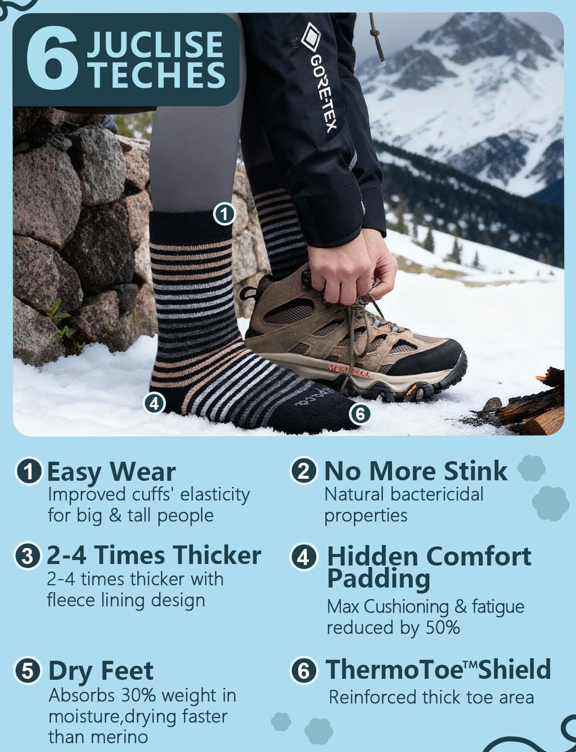 Alpaca Wool Heavyweight Crew Socks for Winter Hiking Boot Casual Socks Cold Weather Thermal Warm Thick Breathable - Image 6