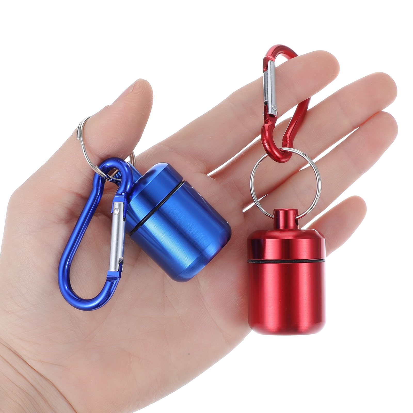 2 sztuki mini kasetka na tabletki z brelokiem, Φ 2,96 cm, wodoodporne, przenośna metalowa kasetka na tabletki, mini etui z brelokiem, pudełko na leki do przechowywania, kasetki