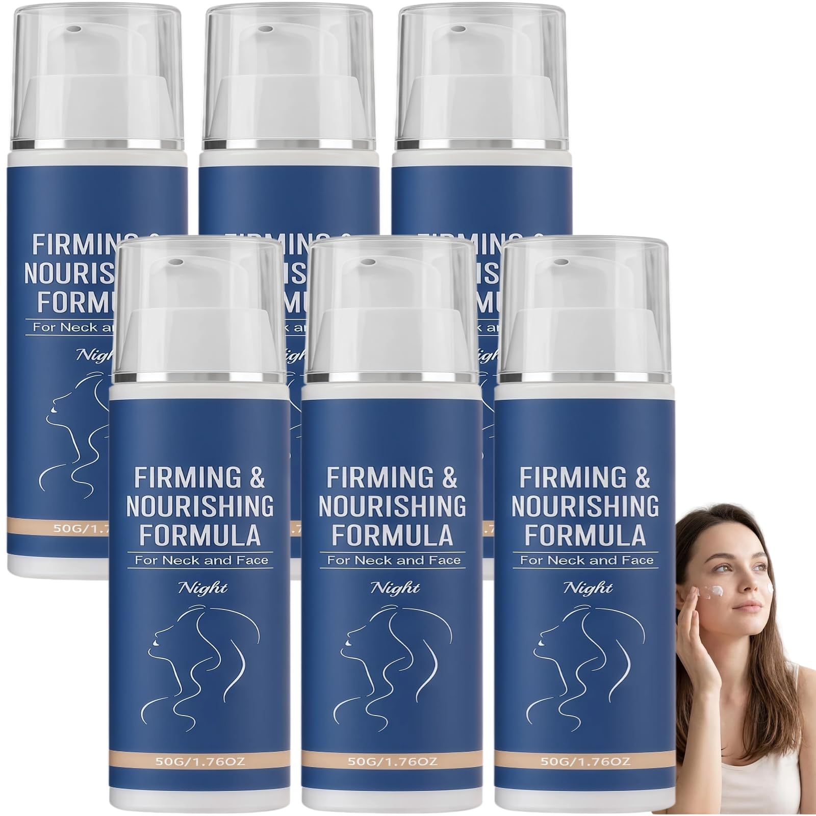 Crème de nuit raffermissante et régénératrice pour le visage et le cou, formule nourrissante et revitalisante, soin hydratant anti-rides, lotion anti-âge pour le cou, raffermissante et (6pcs)