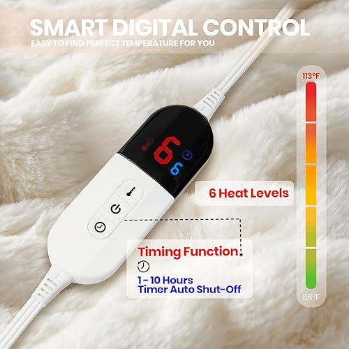 Miniatura 3 de Manta térmica individual de 62 x 84 pulgadas, acogedora manta eléctrica suave con 6 niveles de calefacción, piel sintética de calentamiento rápido y