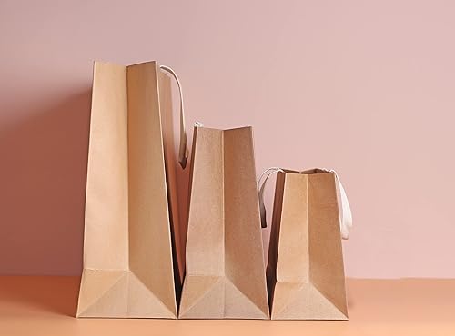 Miniatura 7 de 12 bolsas de papel de 11.8 x 4.7 x 9 pulgadas (2) tamaño mediano, color marrón natural con asas de algodón, bolsas de regalo gruesas y resistentes y