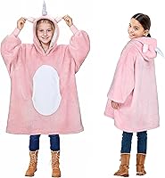 Vista 1 de Solaris Manta Ponible con Capucha de Unicornio Rosa para Niños - Regalo Cálido y Suave, Sudadera Pullover de Forro Polar Sherpa Acogedora de Gran