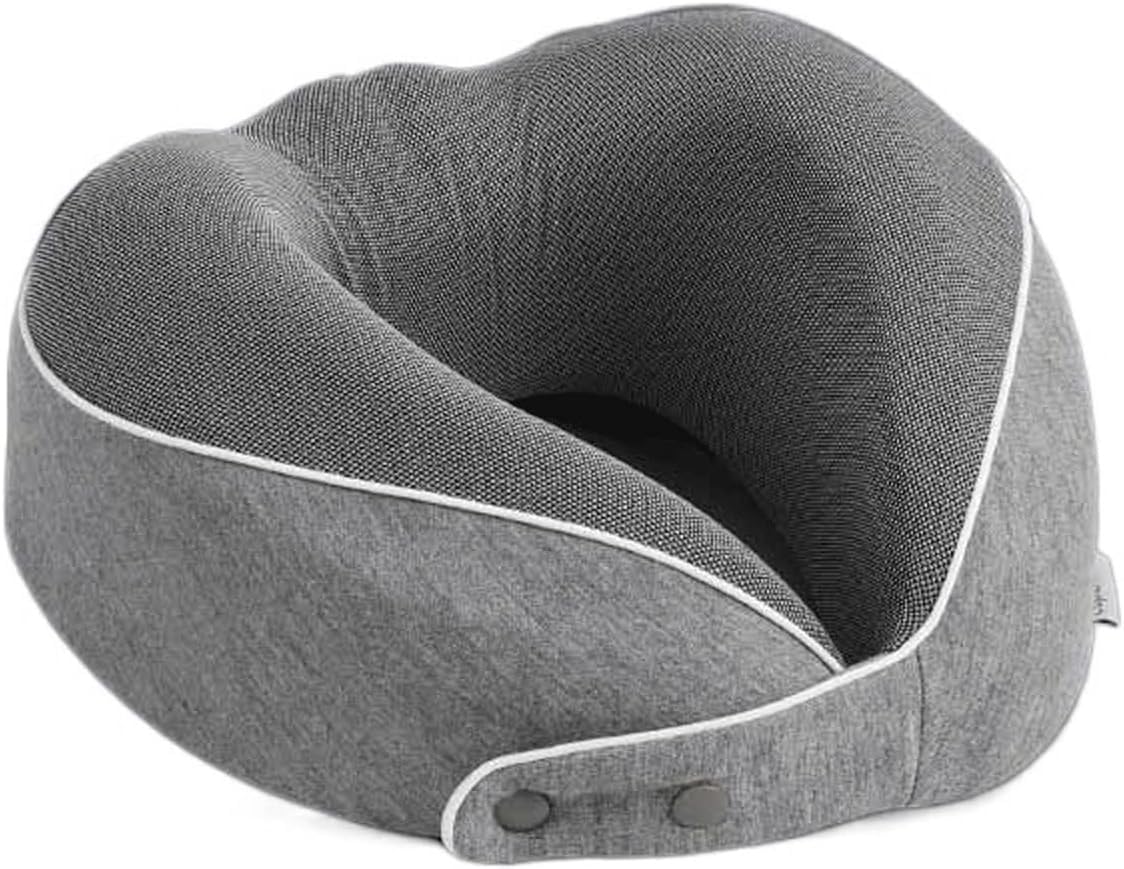 Oreiller de camping Oreiller de voyage en mousse à mémoire de forme Housse confortable et respirante Lavable en machine Kit de voyage en avion avec masque de sommeil 3D Bouchons d'oreilles(Gray)