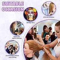 Vista 7 de Firstwon - Cabeza de maniquí de 20-22 pulgadas con 100% cabello humano real, muñeca para cosmetología y peluquería, para práctica de peinado