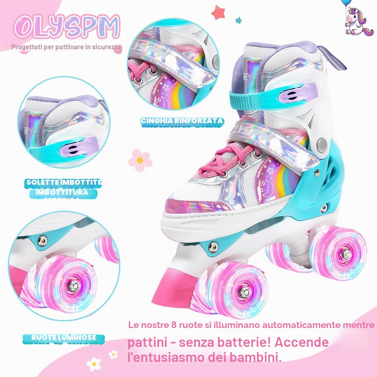 Pattini a rotelle Pattini bambina Regolabili Pattini a 4 Ruote,patini bambini 4 ruote luminosi per ragazze e ragazzi