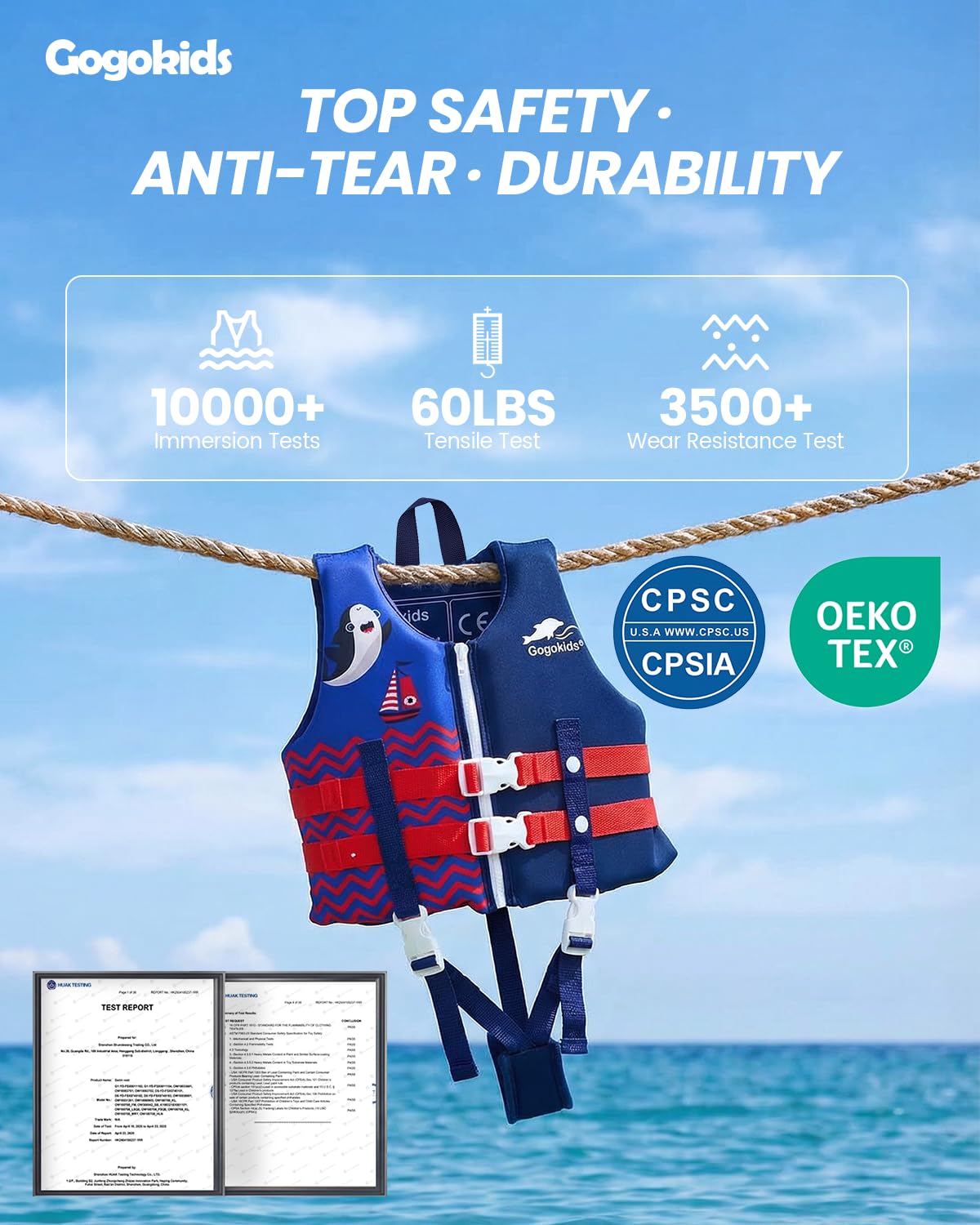 Gogokids Chaleco de Natación para Niños Chaqueta Flotante - Traje de Flotabilidad Traje de Baño para Niños Comenzar a Nadar Niños Niñas Traje de Baño