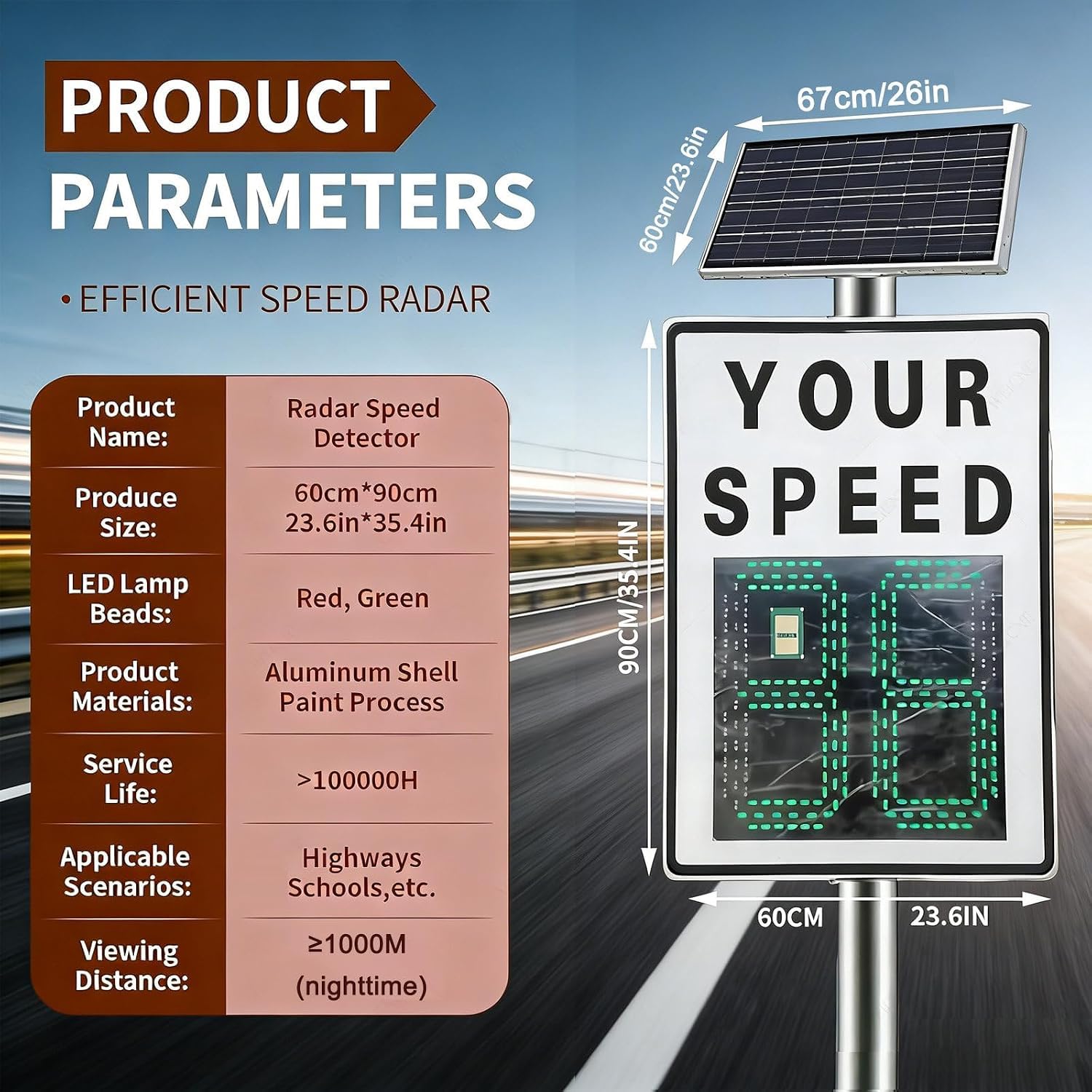 Panneau De Limitation De Vitesse, Panneau Radar Solaire en Aluminium avec Retour Dinformation sur La Vitesse, Panneau De Signalisation Routière avec Affichage LED De White 60X75cm