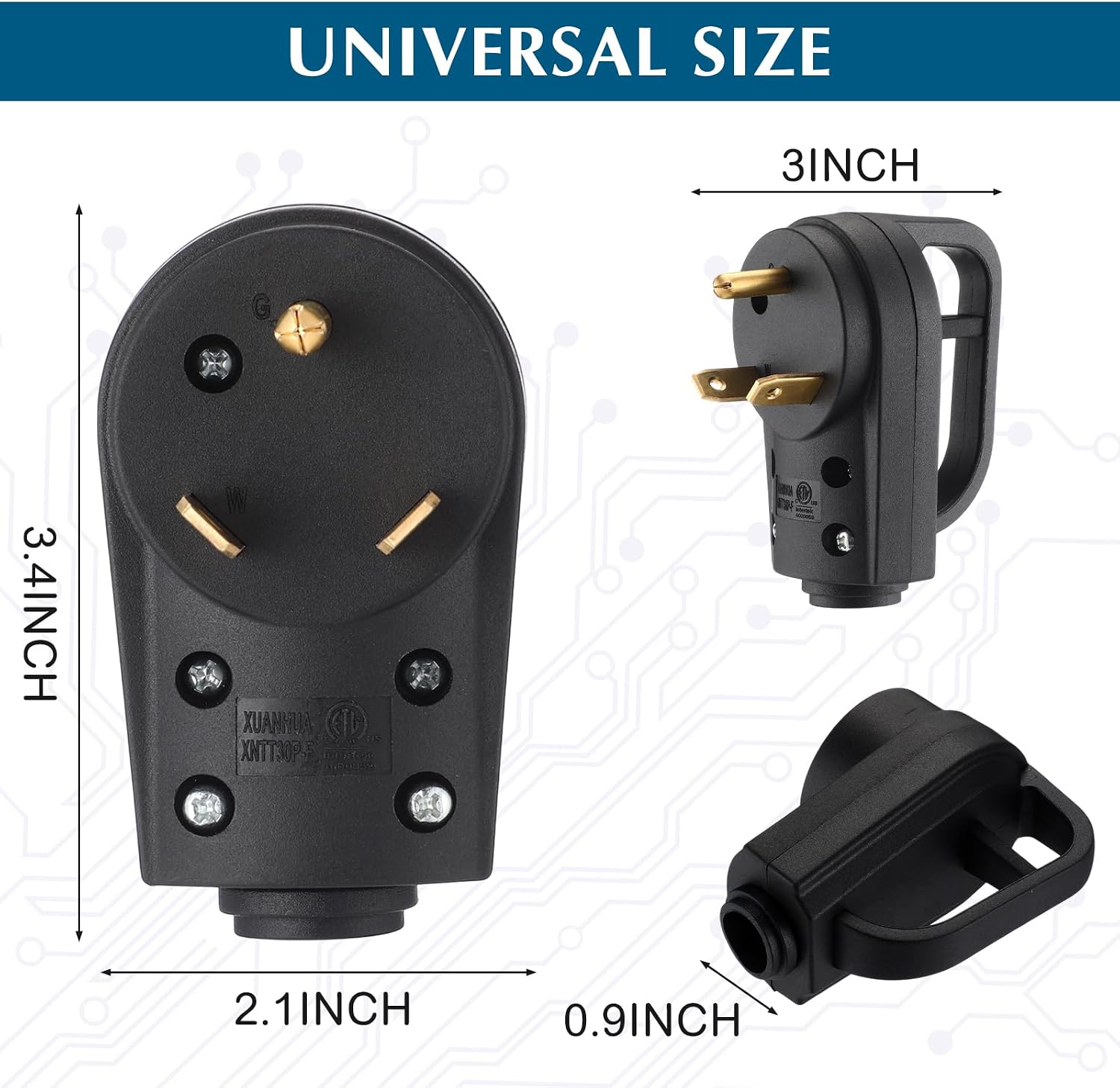 Kanayu 30 Amp Rv Male and Female Plug Set Tt-30p and Tt-30r Receptable125 Volt with Handle Receptacle Rv Electrical Campers Plug for Camper Caravan Van Trailer