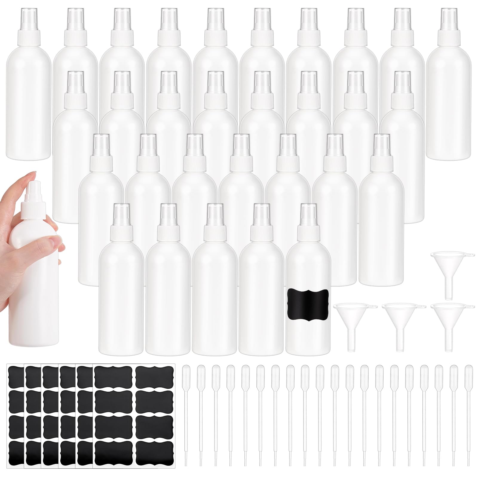 36 flaconi spray da 250 ml, in plastica, con tappo, ricaricabili, per la pulizia dei capelli, oli essenziali per capelli, prodotti di bellezza, pulizia da viaggio, colore bianco
