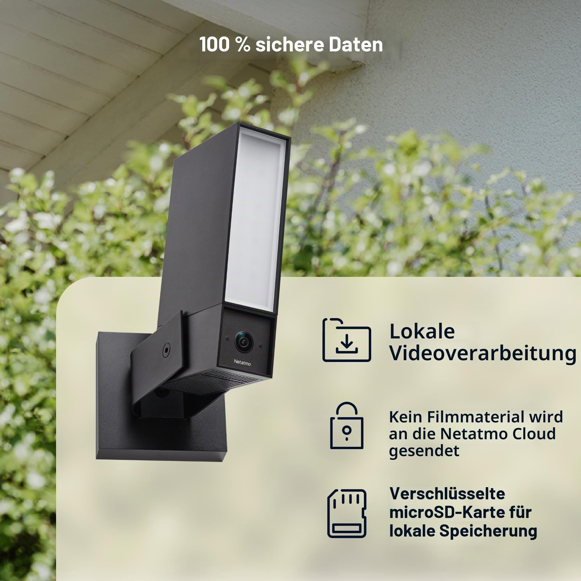Netatmo Überwachungskamera für den Außenbereich,2SD, WLAN 5 GHz, 2K HDR, KI-Erkennung Personen/Fahrzeuge/Tiere, LED-Flutlicht 12 W, Sirene 105 dB, lokale Speicherung,ohne Abonement,Schwarz, NOC2B-AMZ
