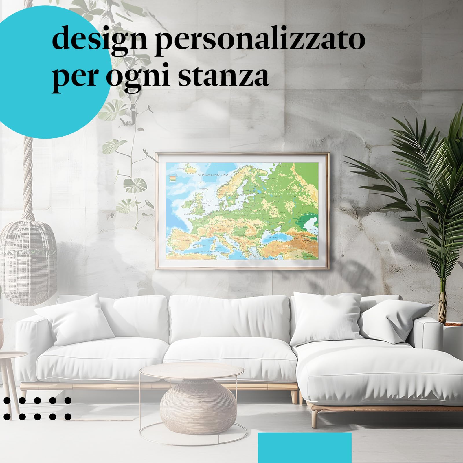 Postereck - 1031 - Mappa dell'Europa, paesi capitali inglese scritta - Decorazione Aula Scolastica, Materiale Didattico, Insegnamento, Lezione - Tela - 100,0 cm x 75,0 cm