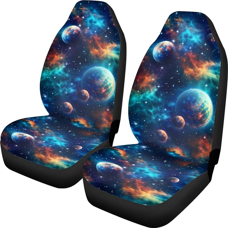 Capa para Banco Dianteiro de Carro Planet Nebulosa Colorida em Poliéster Uskorhein, Kit com 2 Peças