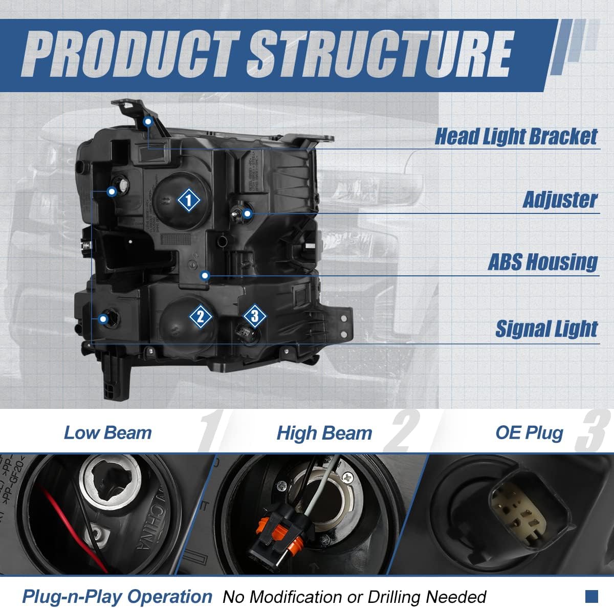 Auto Dynasty Headlights Assembly Compatible with 2019 2020 2021 2022 Chevy Silverado 1500 WT/LTD/Custom/Custom Trail Boss, Halogen Headlamps Replacement, Black Housing Clear Corner