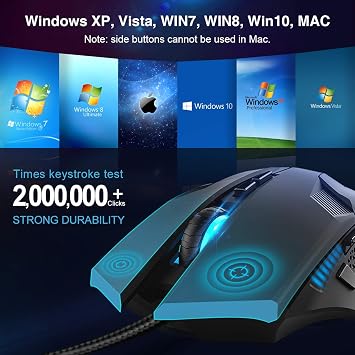 TECKNET Wired Gaming Mouse - 8000 DPI with 6 Adjustable Levels,6 Programmable Buttons & 6 Chroma RGB Backlit,Ergonomic Mice for PC/Mac/Laptop - Blue