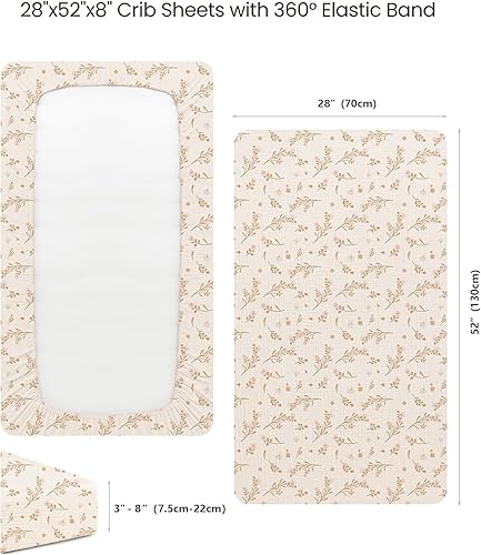 Miniatura 4 de Konssy Sábanas de muselina para cuna para niña, sábanas de algodón suave y transpirable para colchón de cuna estándar, 52 x 28 pulgadas (floral)