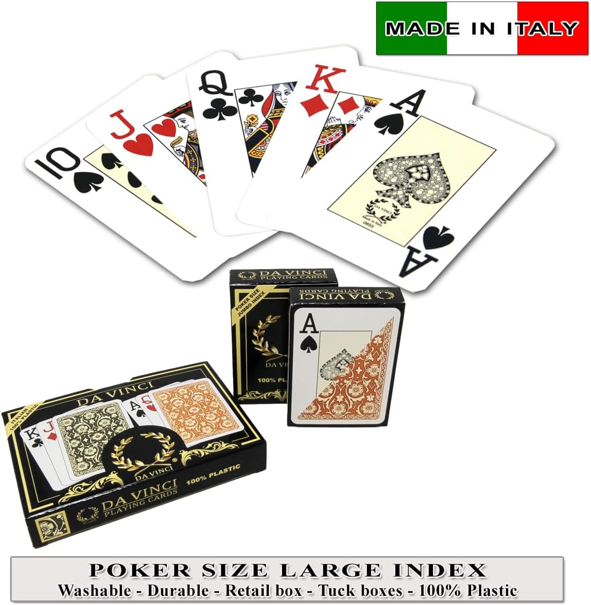 DA VINCI Venezia, Italian 100% Plastic Playing Cards 2 Deck Set, Poker Size Jumbo Index (Large Print)